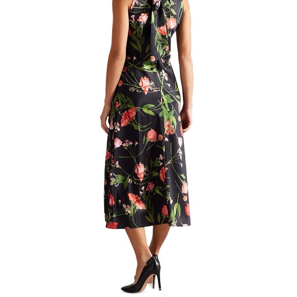 Ted Baker NWT size 4 Cowl Neck Black Floral Slip Midi Maxi Dress sleeveless - Picture 2 of 14
